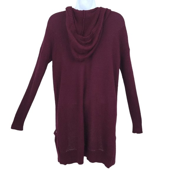 American Eagle Open Front Hoodie Cardigan Womens Size S Wine Pockets Cable Knit - Picture 3 of 15